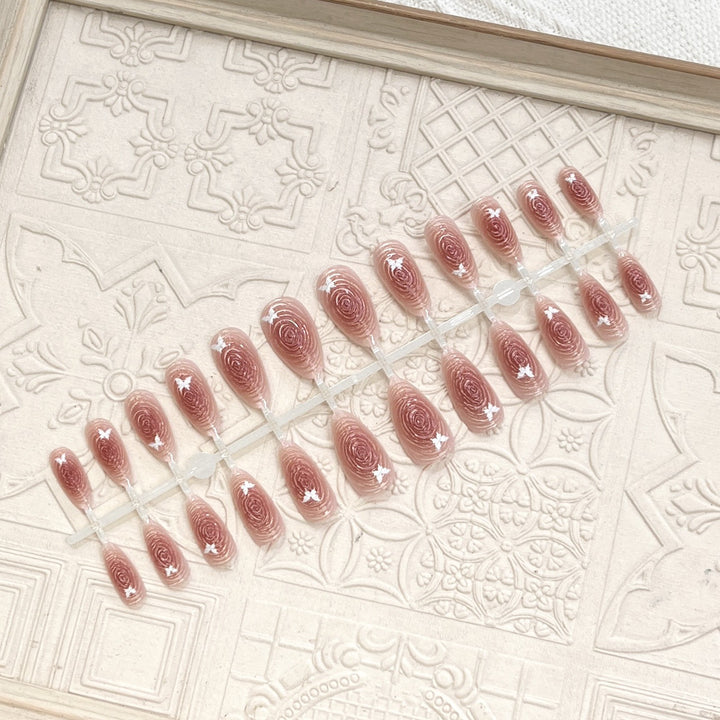 Artistic Floral-Accent Press-On Nail Set Bowlift