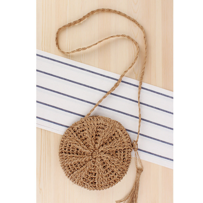 Round Bast Crossbody Bag with Tassels Bowlift