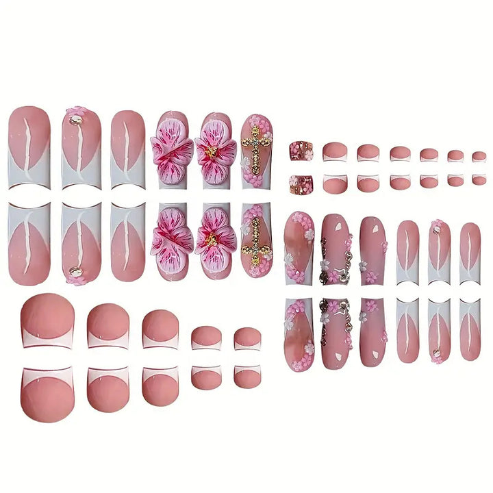 3D Floral Decorative Press-On Nails Set Bowlift