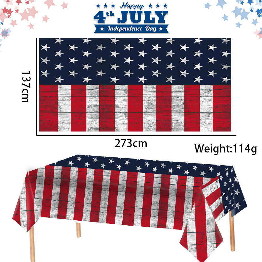 Independence Day Festive Vinyl Rectangular Tablecloth with Star Border Pattern Bowlift