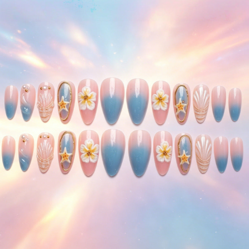 Artistic Nail Design Set with Floral and Seaside Accents Bowlift