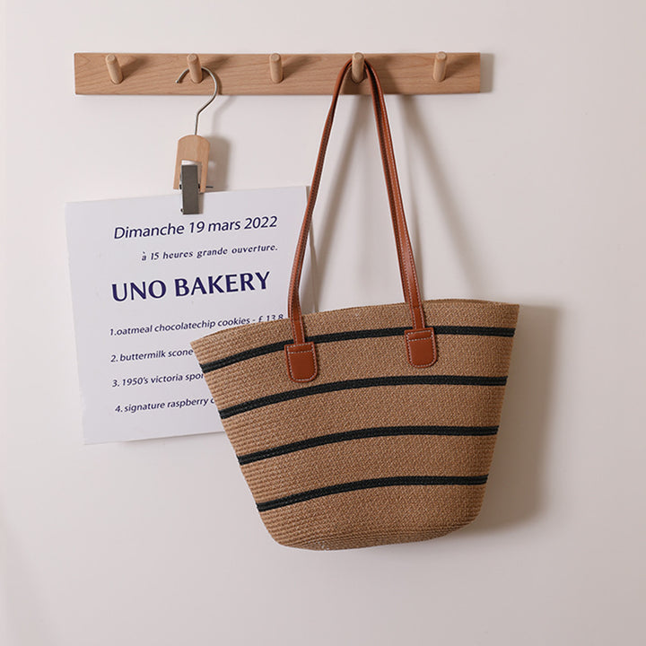Elegant Bast Shoulder Bag with Striped Design Bowlift