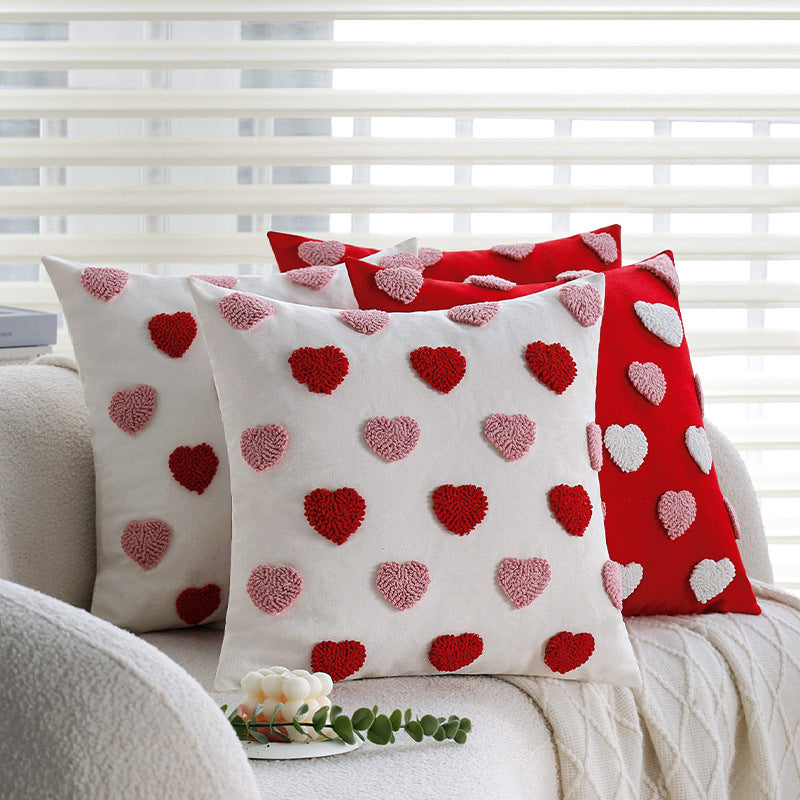Square cushion cover with hand-tufted 3D heart relief and sturdy canvas quality Bowlift