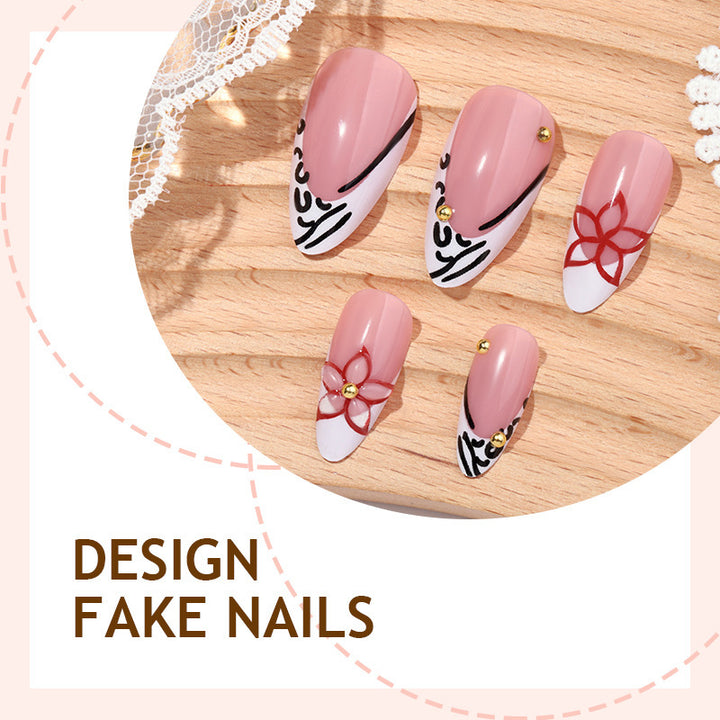 Artificial nail set with elegant ribbon and flower embellishments Bowlift