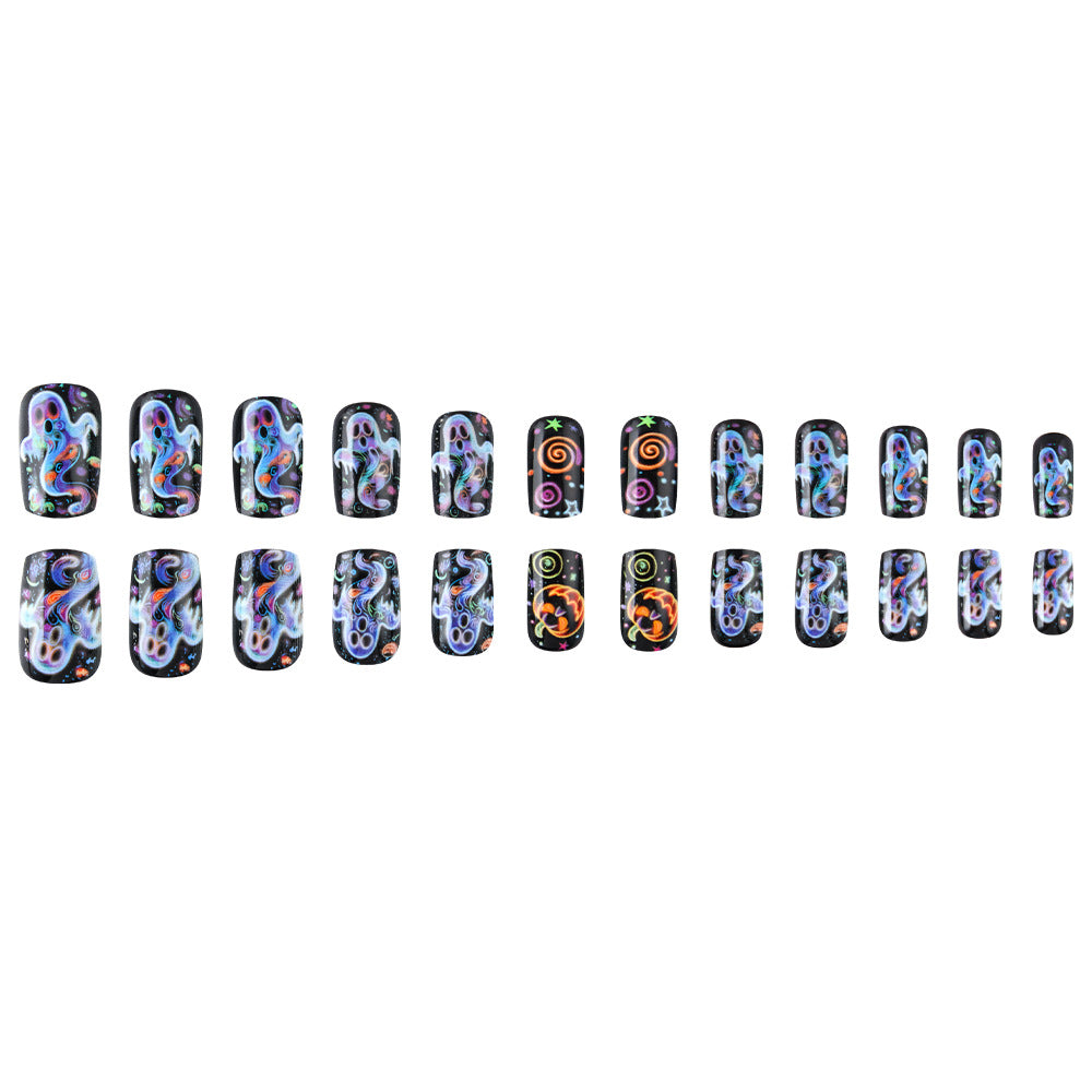 Artistic Halloween-Themed Press-On Nail Design Bowlift