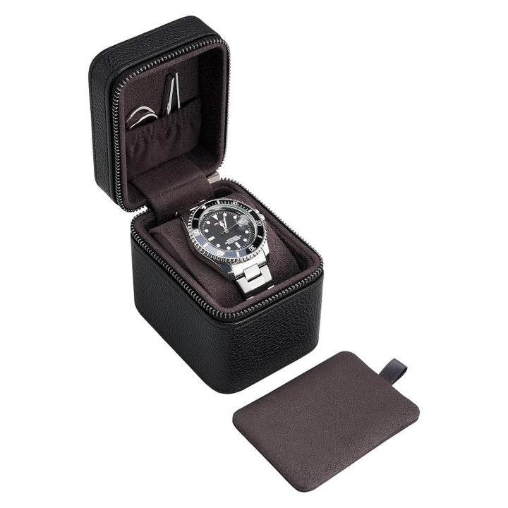 Leatherette Travel Watch Case with Suede-Lined Interior and Tool Pouch Bowlift