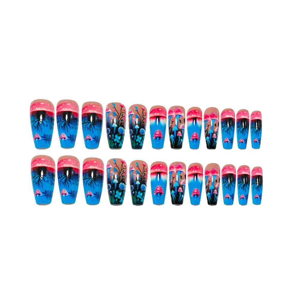 Artificial nails with glowing mushroom and flower motifs Bowlift