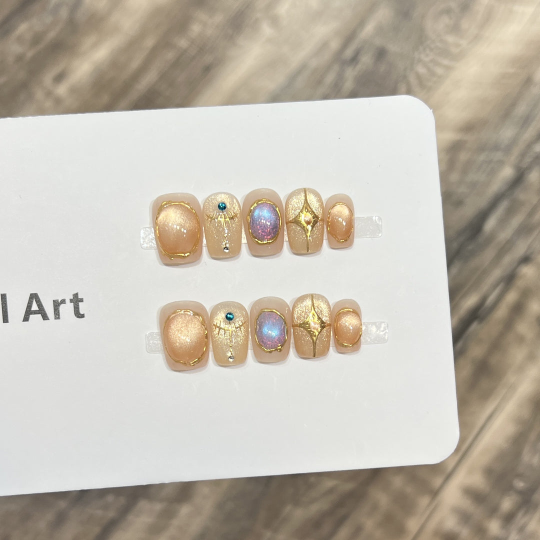 Decorative Press-On Nail Art Set with Shimmering Gemstone Accents Bowlift
