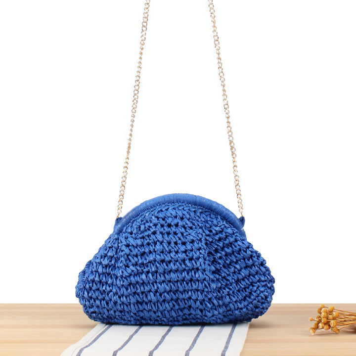 Shoulder bag made from handcrafted natural fibers with elegant chain decoration Bowlift