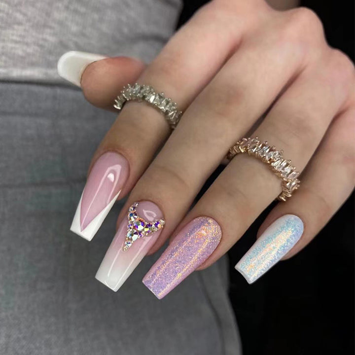 Artful Nail Extensions with Glitter and Rhinestone Accents Bowlift