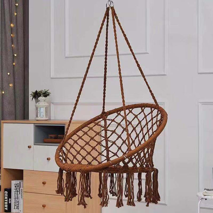 Macrame hanging swing chair boho woven fringe indoor outdoor hammock seat Bowlift