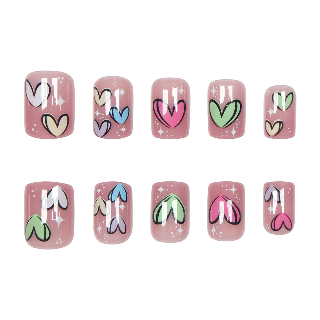 Heart-Design Press-On Nail Set Bowlift