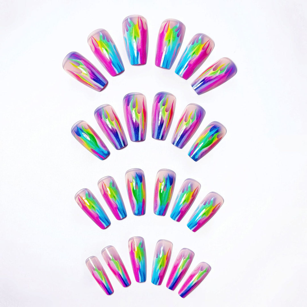 Creative Acrylic Nails with Shimmering Flame Design Bowlift
