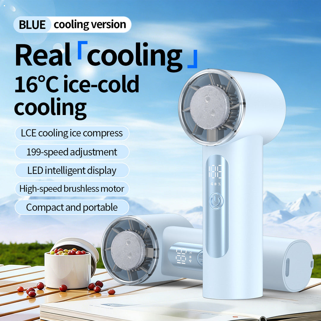 Unisex nan handheld cooling fan with ice cartridge and LED display Bowlift