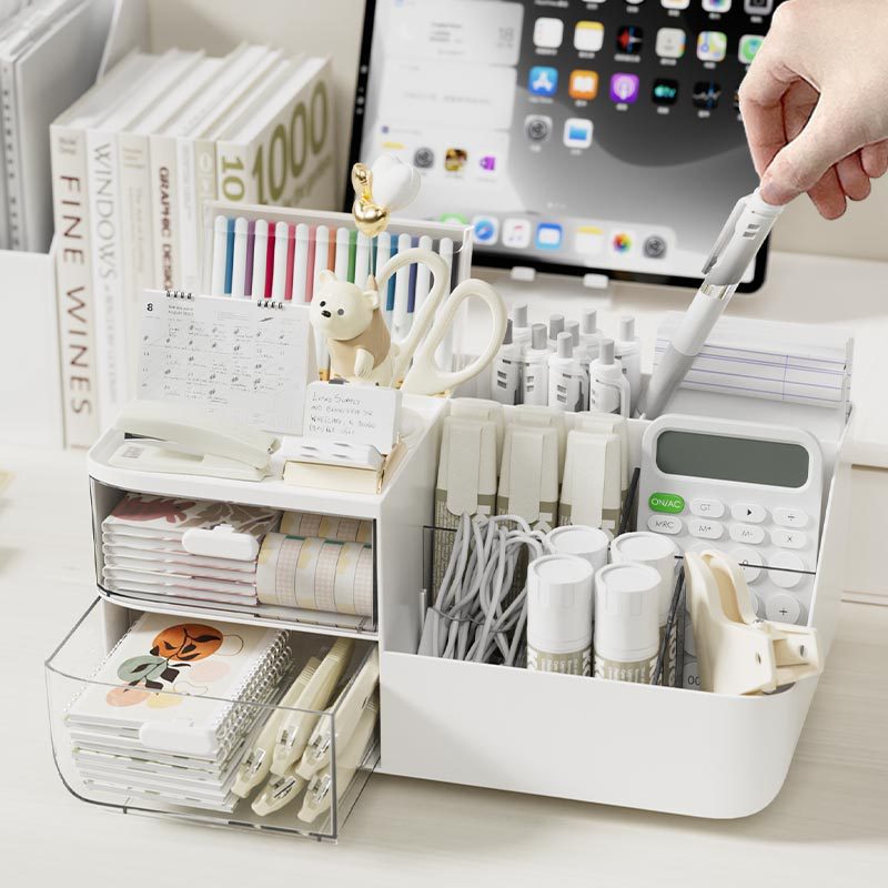 Multi-Functional Desk Organizer with Drawers and Compartments Bowlift