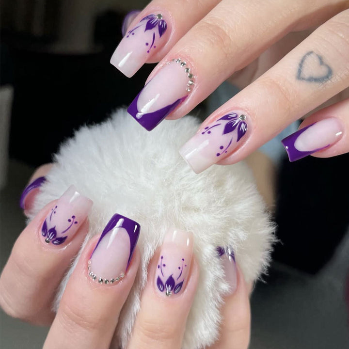 Artistic Floral Acrylic Nail Extensions Bowlift