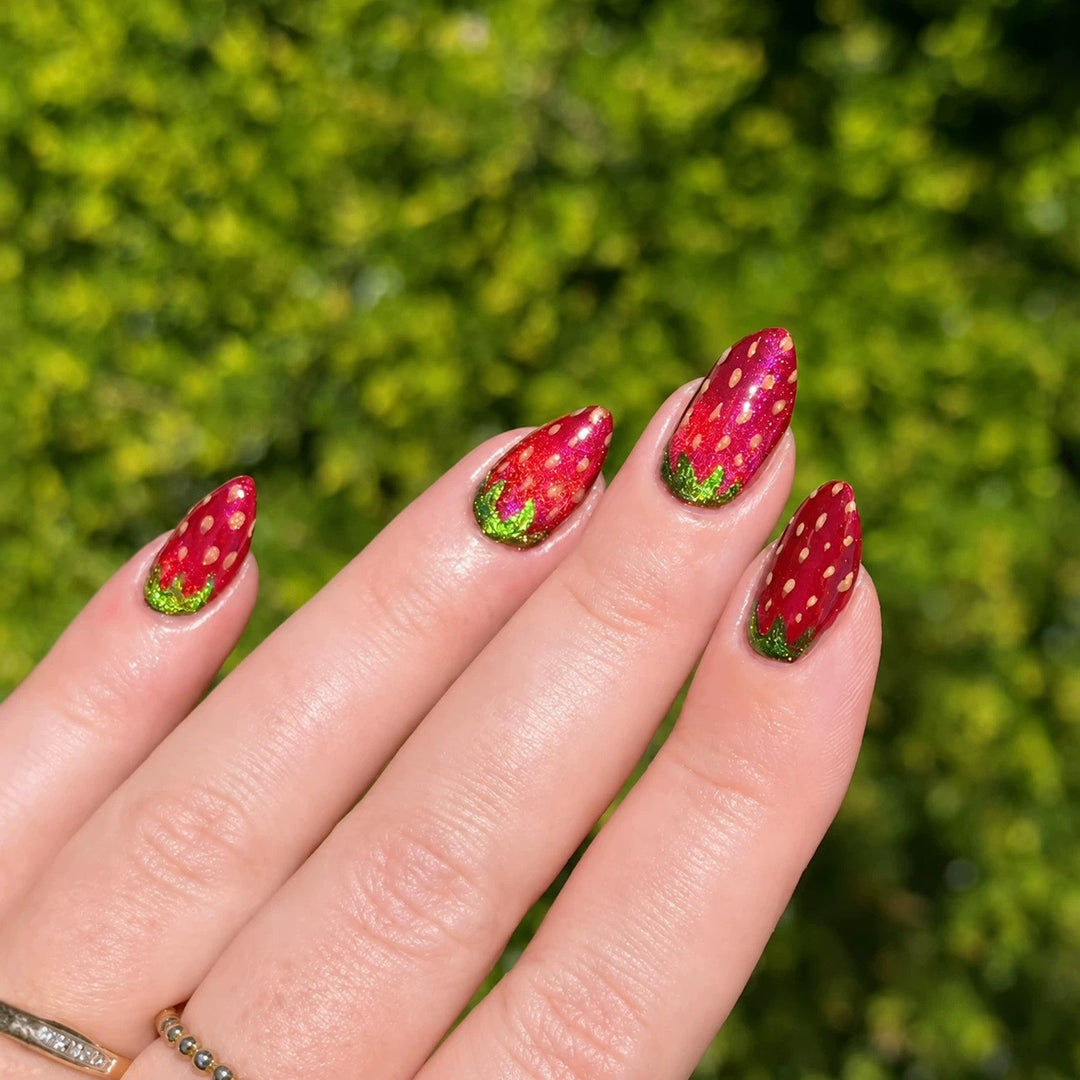 Strawberry-Themed Acrylic Nail Enhancements Bowlift