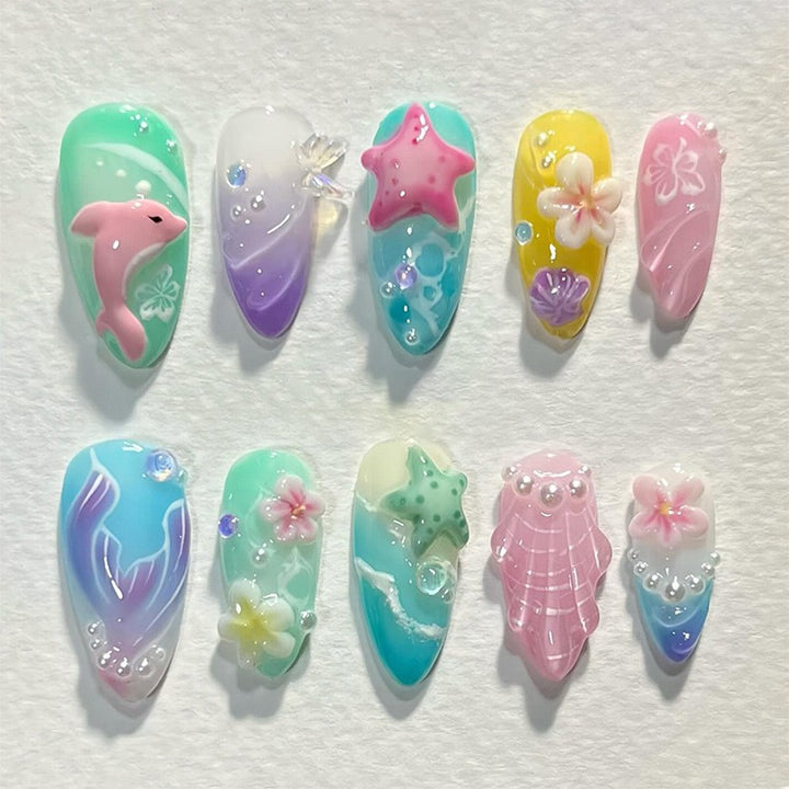 Thematic Underwater Nail Art Press-On Set Bowlift