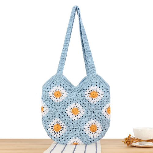 Handcrafted shoulder bag with floral crochet work Bowlift