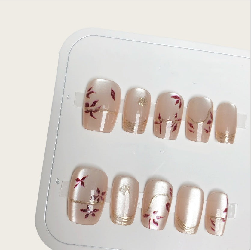 Artistic Floral Press-On Nails Set Bowlift