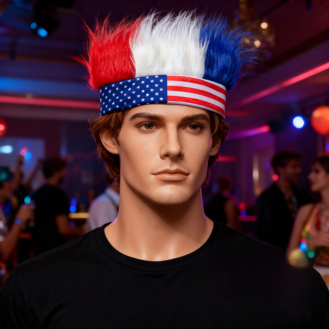 Independence Day novelty synthetic hair wig headband with American flag band Bowlift
