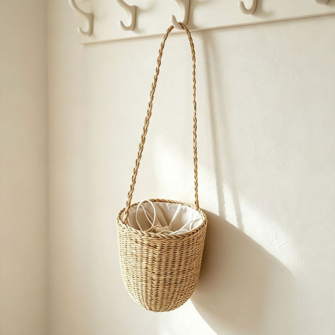 Handcrafted Natural Fiber Hanging Storage Basket Bowlift