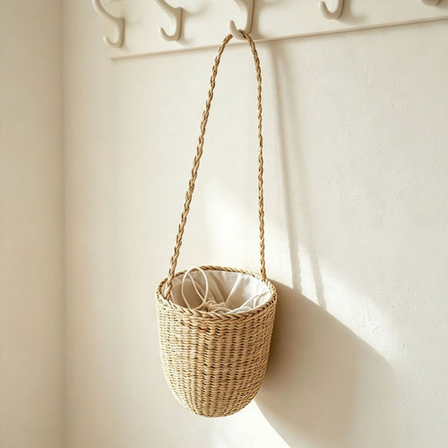 Handcrafted Natural Fiber Hanging Storage Basket Bowlift