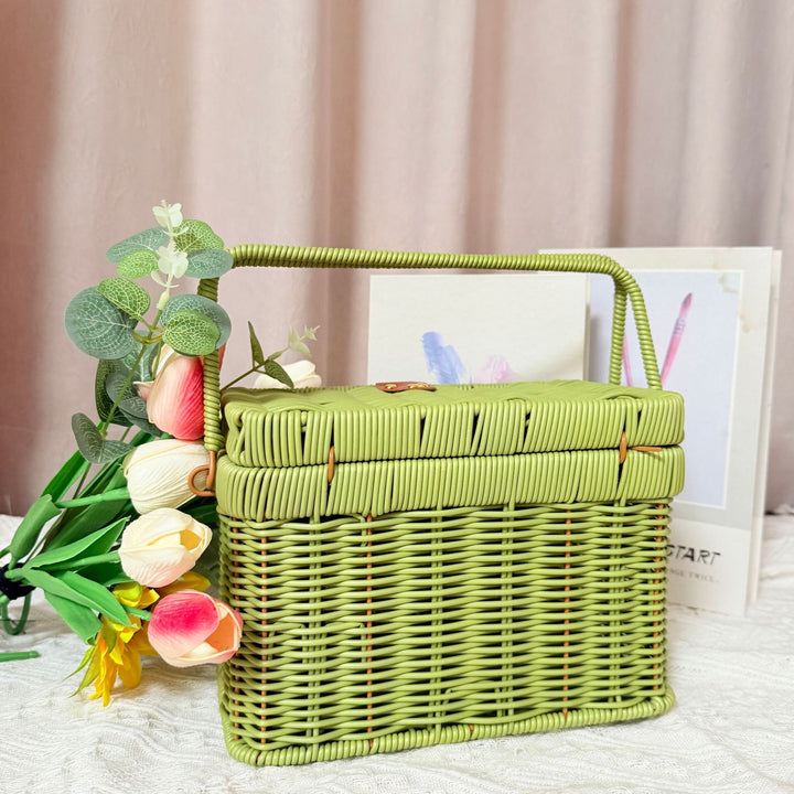 Women's Handcrafted Rattan Picnic Basket Bowlift