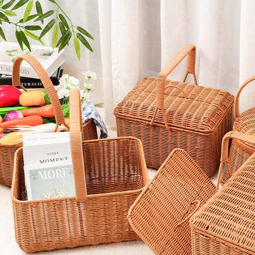 Stylish Woven Storage Basket with Lid Bowlift