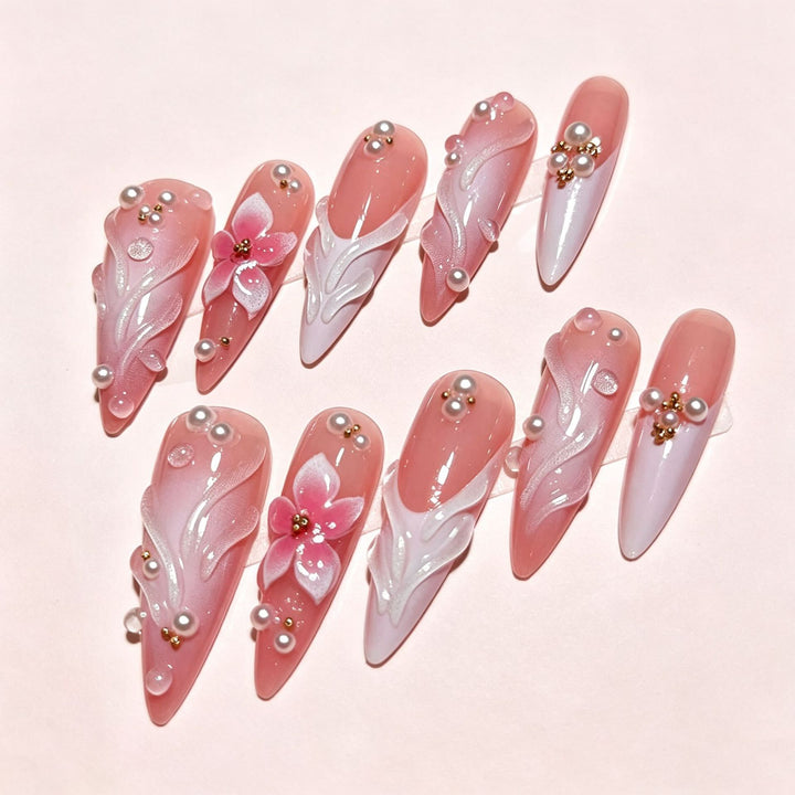Floral Design Press-On Nail Tips Bowlift