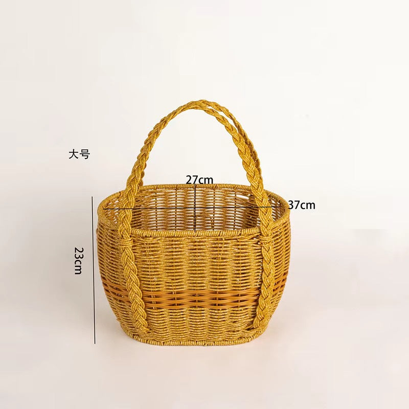 Ladies Handwoven Rattan Basket with Double Handle Bowlift