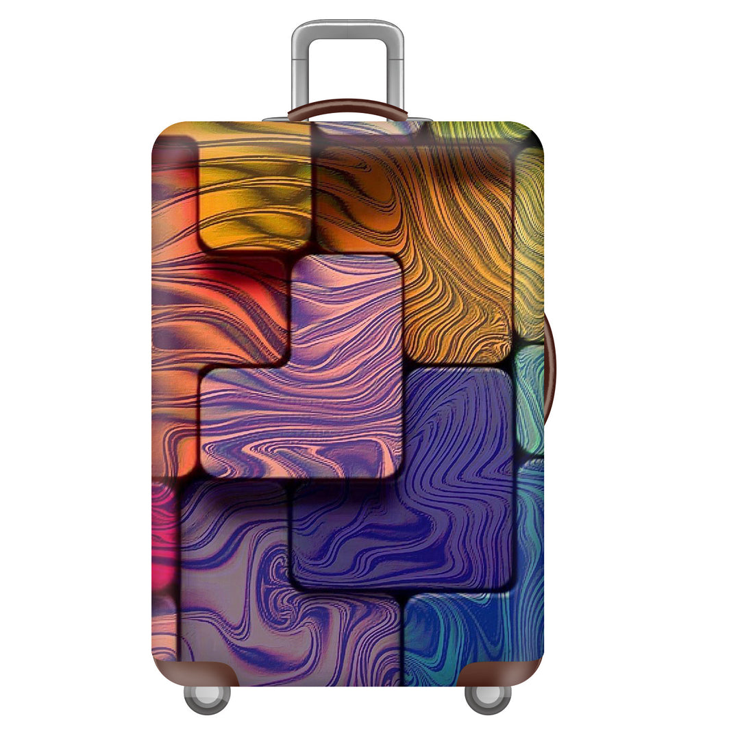 Unisex large hard shell suitcase with sturdy trolley handle and elastic motif protective cover superhero design Bowlift
