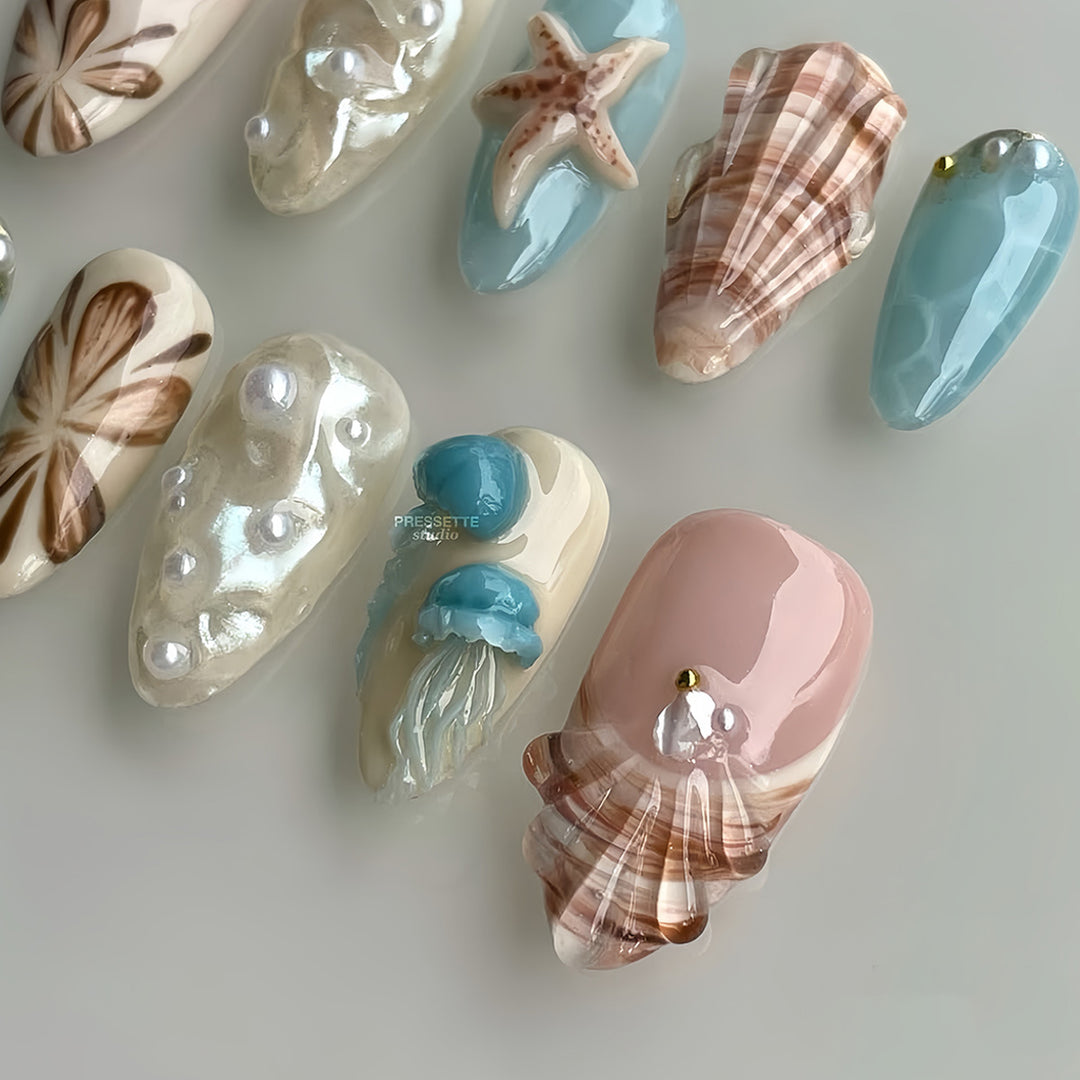Seashell-Themed Press-On Nail Extensions Bowlift