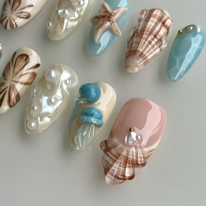 Seashell-Themed Press-On Nail Extensions Bowlift