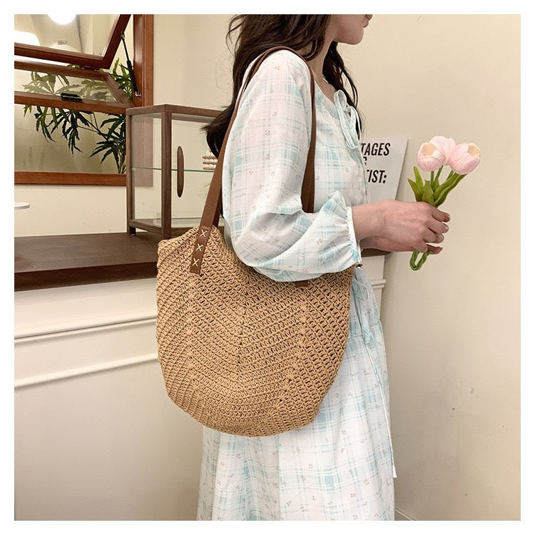 Shoulder Bag Made of Hand-Woven Straw Mix Bowlift