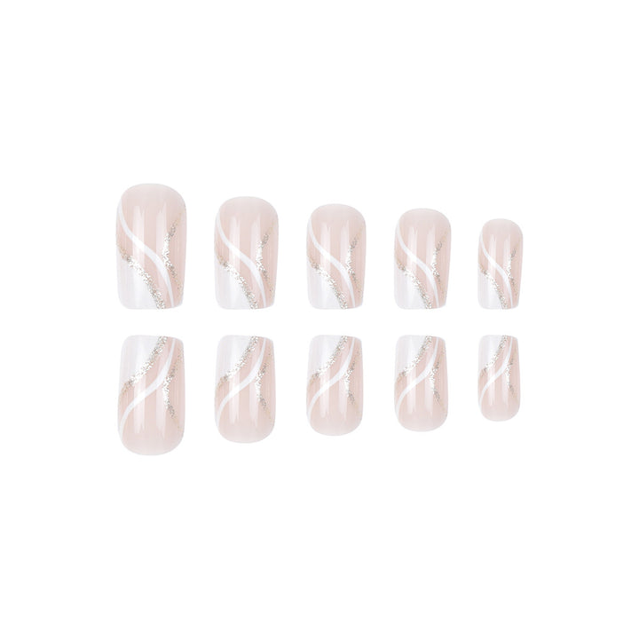 Elegant French Tip Press-On Nails with Glitter Accents Bowlift