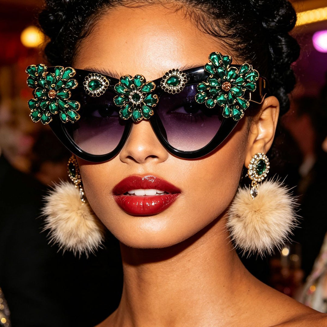 Women extravagantly decorated Cat-Eye sunglasses Bowlift