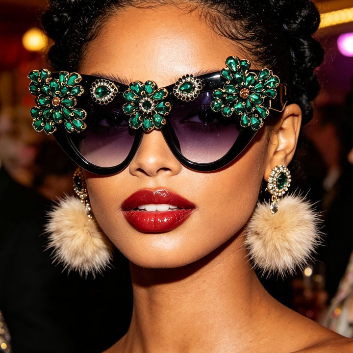 Women extravagantly decorated Cat-Eye sunglasses Bowlift