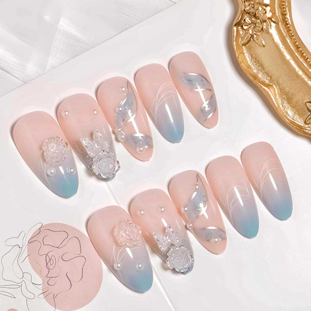 Premium 3D Floral Design Press-On Nails Bowlift