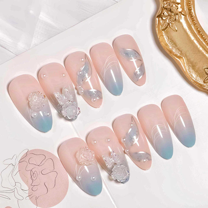 Premium 3D Floral Design Press-On Nails Bowlift