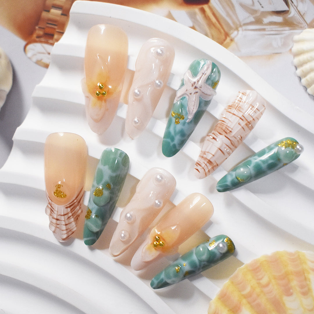 Thematic Ocean-Inspired Press-On Nail Extensions Bowlift