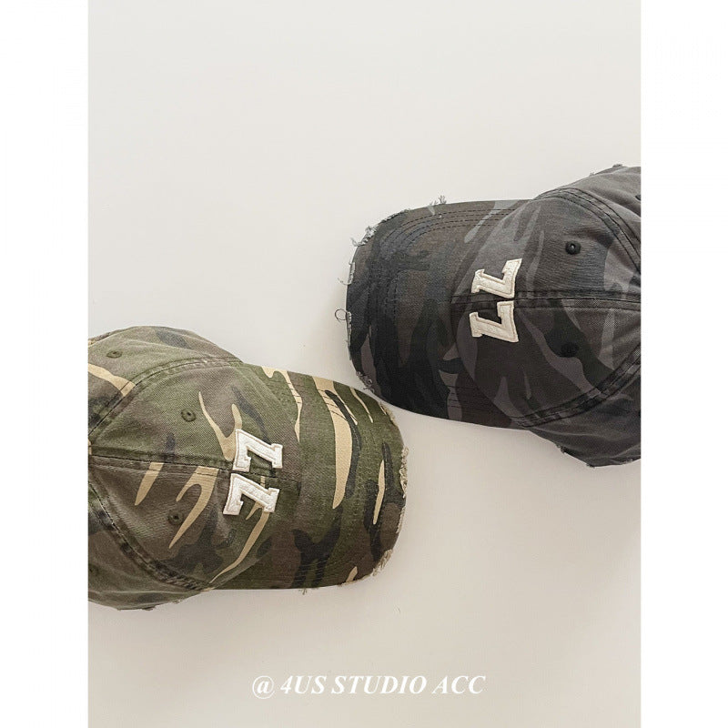 Women's Distressed Camouflage Baseball Cap Bowlift