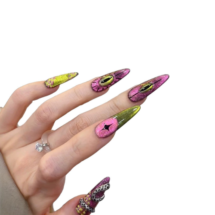 Artistic Stiletto Press-On Nail Set with Unique Graphic Design Bowlift
