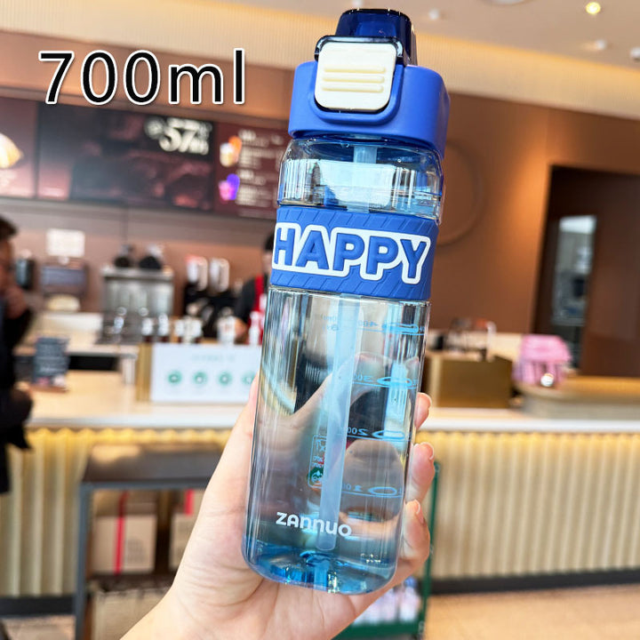 Ladies leak-proof drinking bottle with integrated measuring scale and secure lid Bowlift