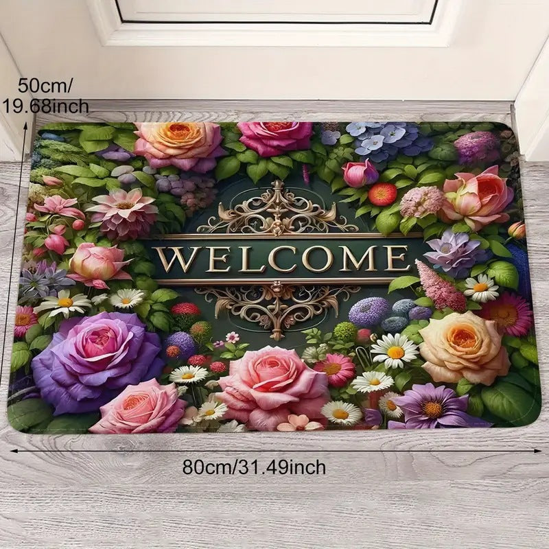 Floral Patterned Welcome Mat Bowlift