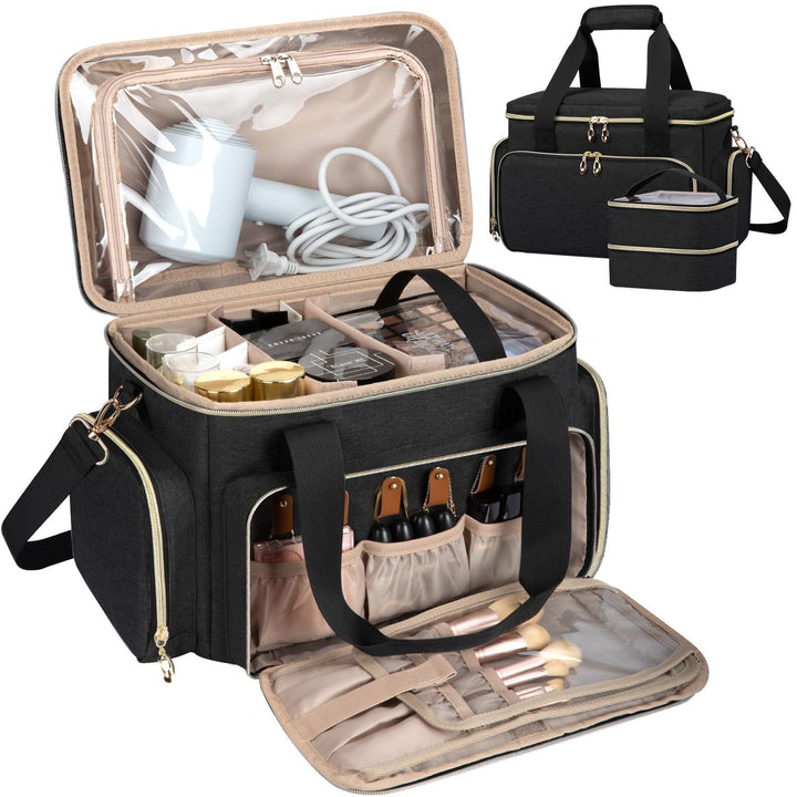 Cosmetic organizer bag with multiple compartments and transparent pockets Bowlift