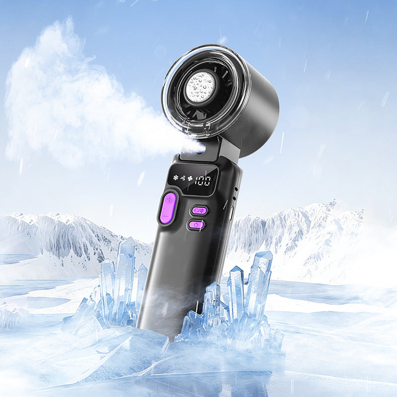 Cooling rechargeable handheld digital display misting mini fan with adjustable tilt and USB-C charging Bowlift