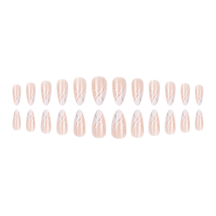Elegant Stiletto Press-On Nails with Gold Accent Design Bowlift
