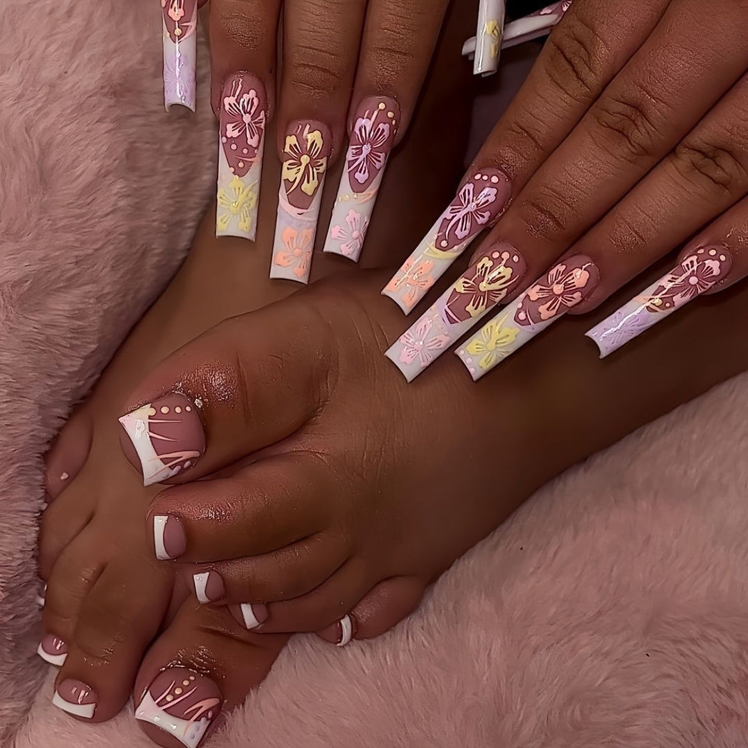 Decorative Floral Press-On Pedicure Set Bowlift