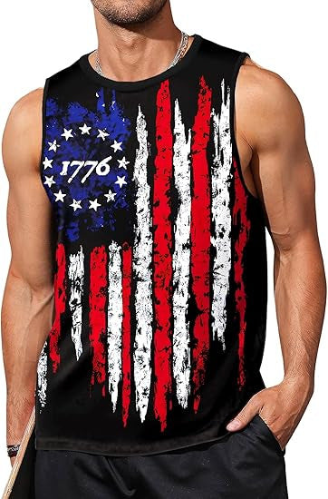 Men's nan patriotic graphic sleeveless muscle tank top with eagle print Bowlift